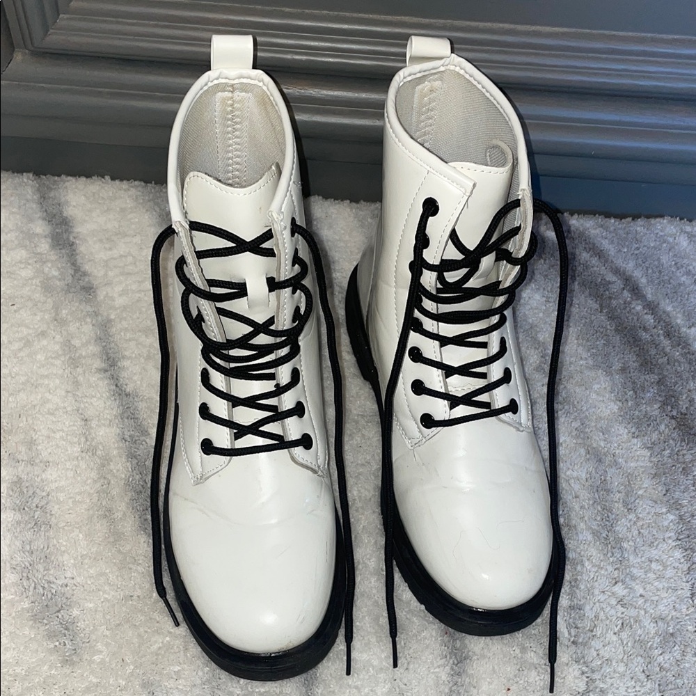 Charles Albert White and Black Lace-Up Boots